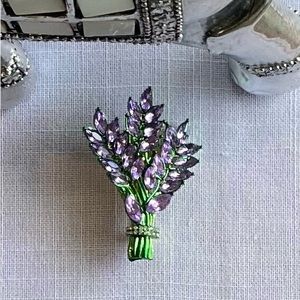3 brooches $ 30 Lavender purple green rhinestone flower bouquet brooch Each $12